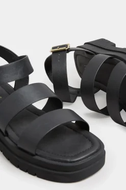 Limited Collection Limited Collection Black Triple Strap Gladiator Sandals In Wide E Fit & Extra Wide Eee Fit