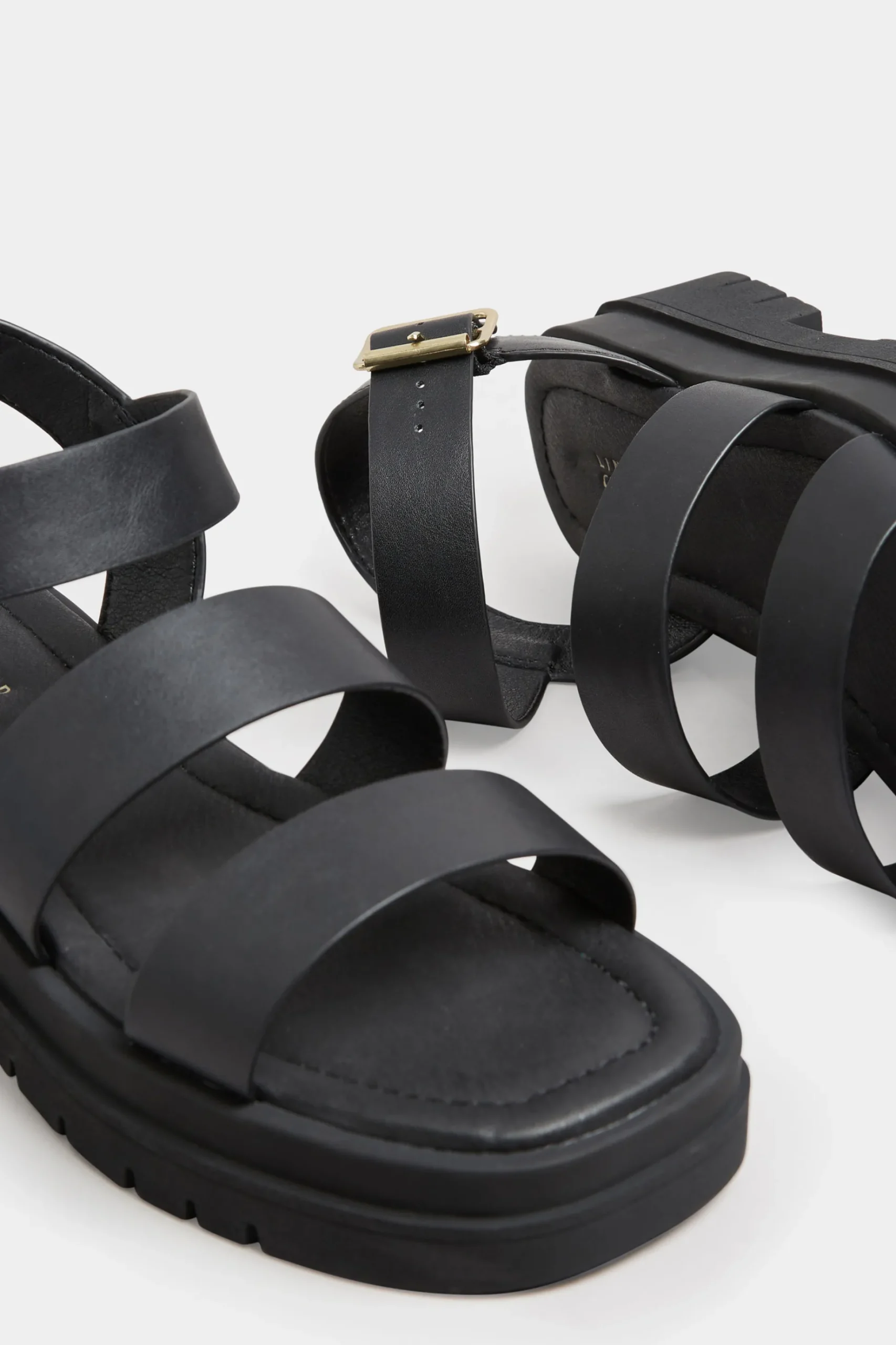 Limited Collection Limited Collection Black Triple Strap Gladiator Sandals In Wide E Fit & Extra Wide Eee Fit