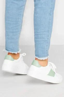 Limited Collection Limited Collection White & Mint Green Stripe Trainers In Wide Eee Fit