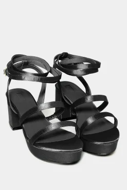 Limited Collection Limited Collection Black Satin Strappy Platform Heels In Wide E Fit & Extra Wide Eee Fit