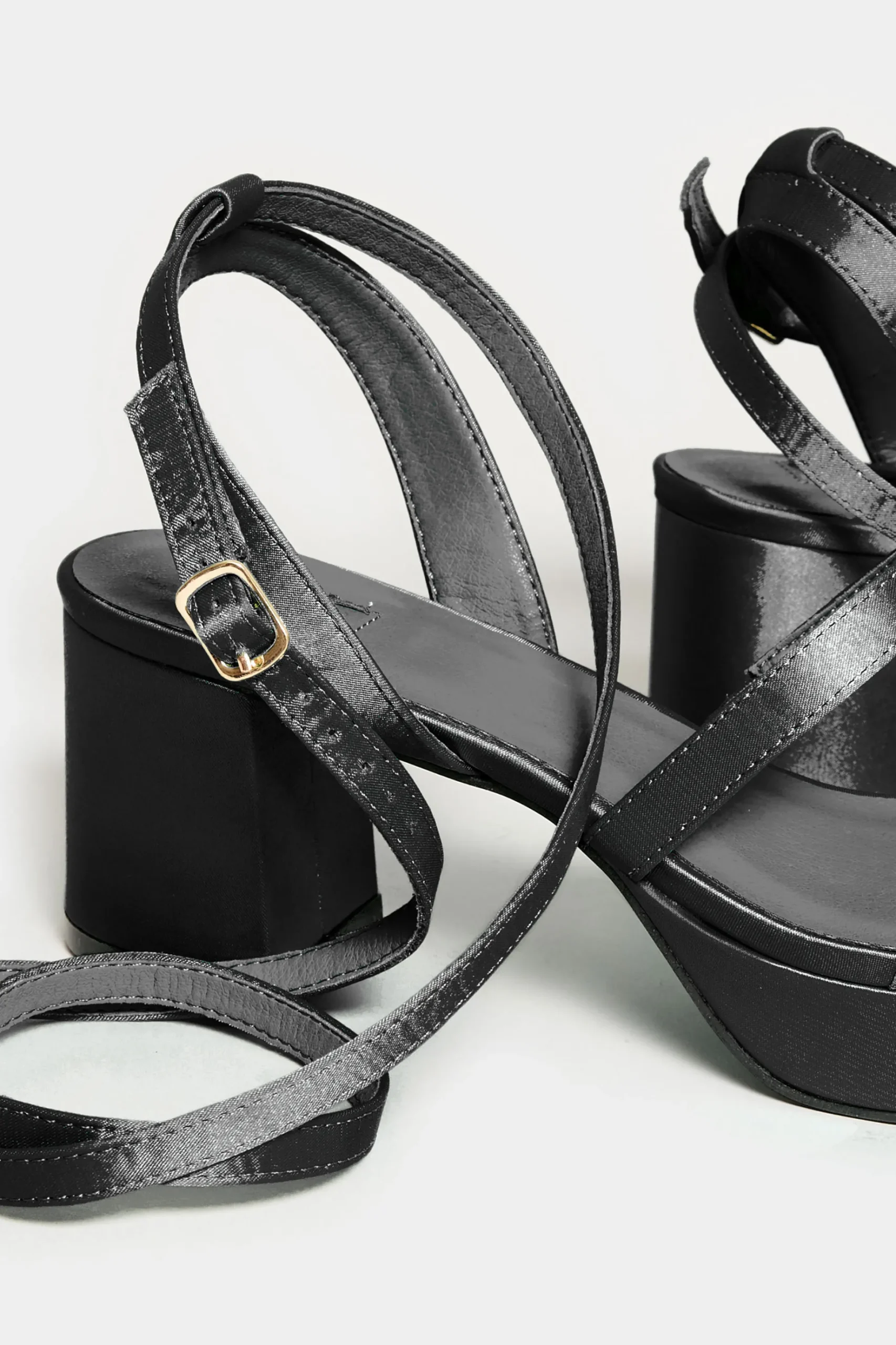 Limited Collection Limited Collection Black Satin Strappy Platform Heels In Wide E Fit & Extra Wide Eee Fit