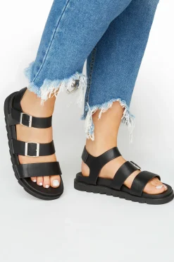Limited Collection Limited Collection Black Footbed Buckle Sandals In Extra Wide Eee Fit