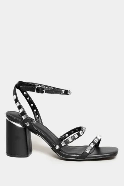 Limited Collection Limited Collection Black Strappy Studded Sandals In E Wide Fit & Eee Extra Wide Fit