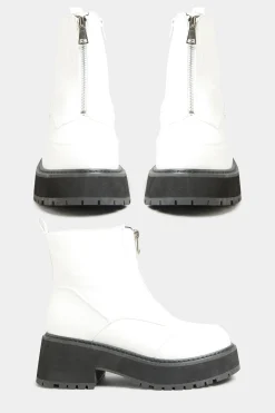 Limited Collection Limited Collection White Croc Leather Look Zip Chunky Boots In Wide E Fit