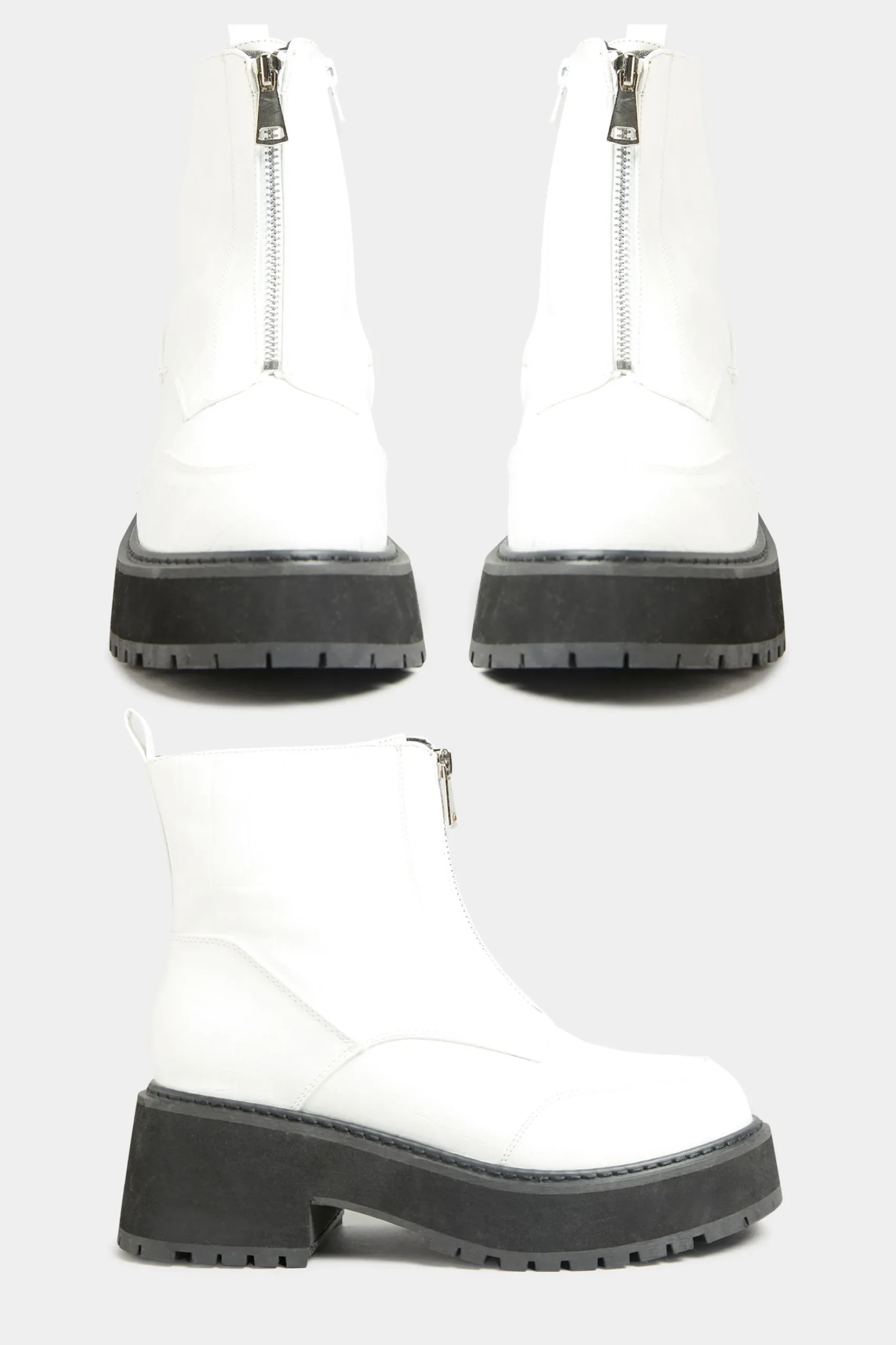 Limited Collection Limited Collection White Croc Leather Look Zip Chunky Boots In Wide E Fit