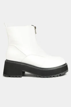 Limited Collection Limited Collection White Croc Leather Look Zip Chunky Boots In Wide E Fit