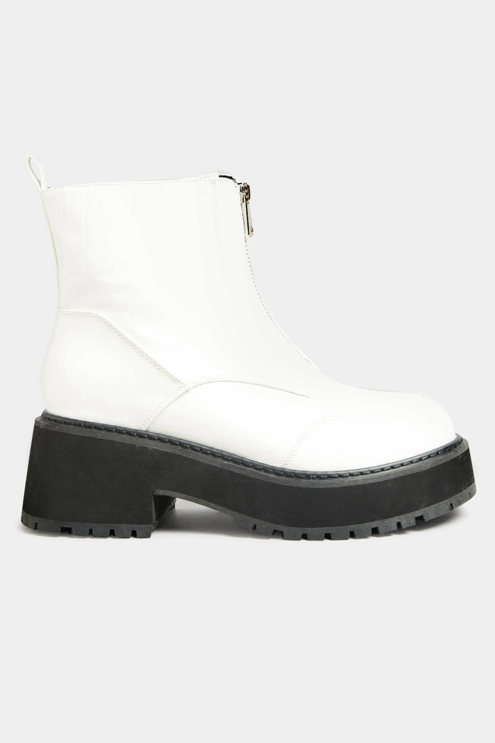 Limited Collection Limited Collection White Croc Leather Look Zip Chunky Boots In Wide E Fit