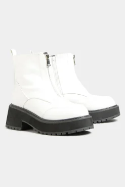 Limited Collection Limited Collection White Croc Leather Look Zip Chunky Boots In Wide E Fit