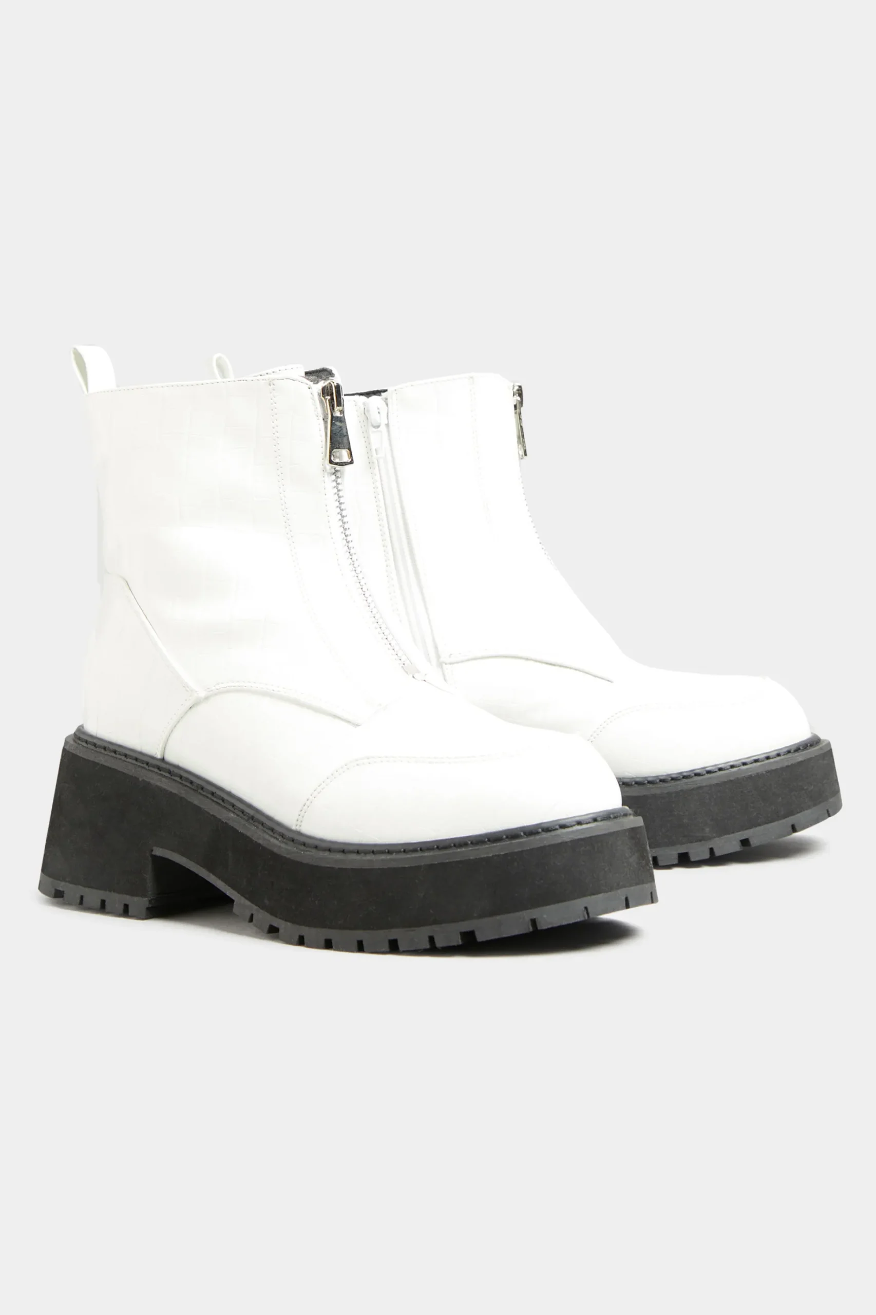 Limited Collection Limited Collection White Croc Leather Look Zip Chunky Boots In Wide E Fit