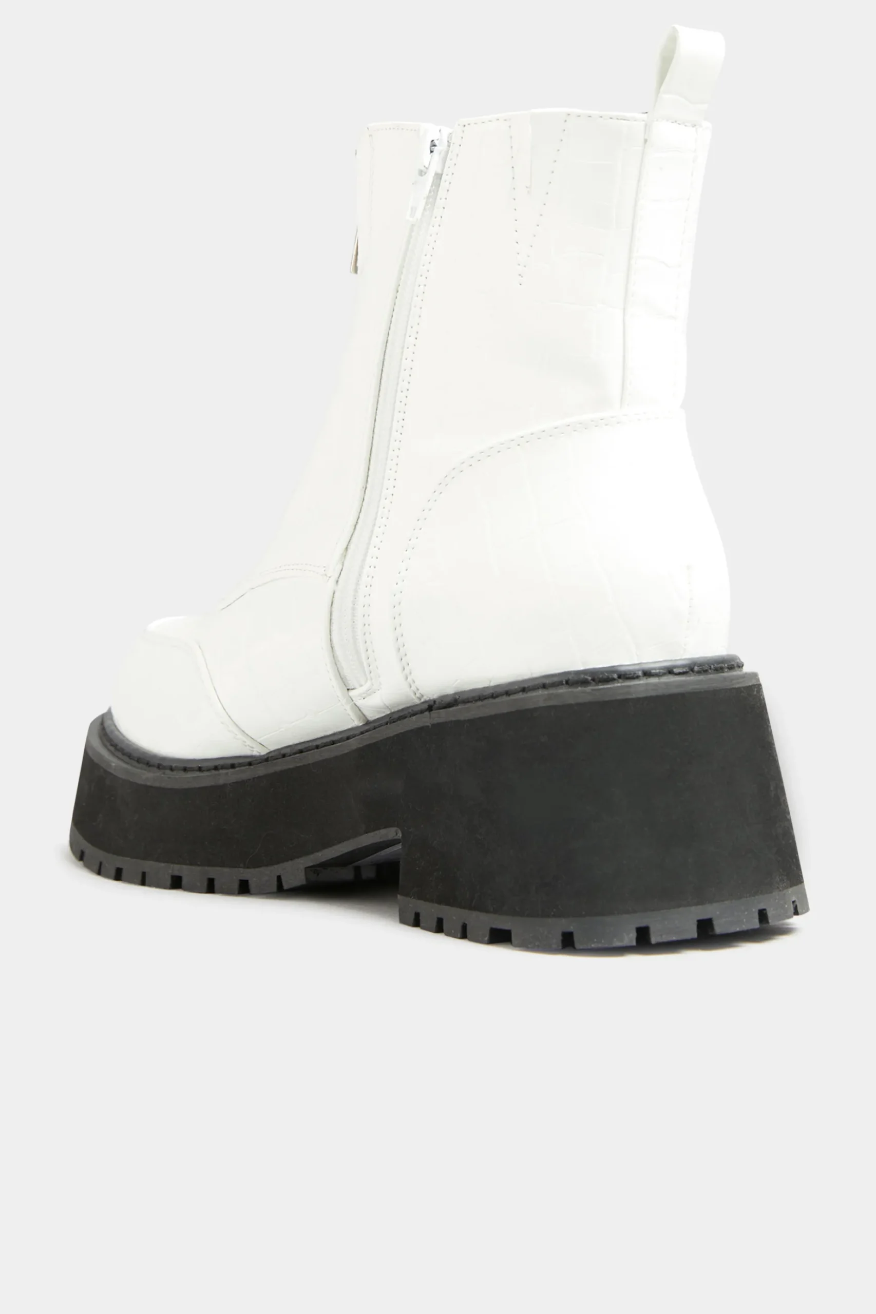 Limited Collection Limited Collection White Croc Leather Look Zip Chunky Boots In Wide E Fit