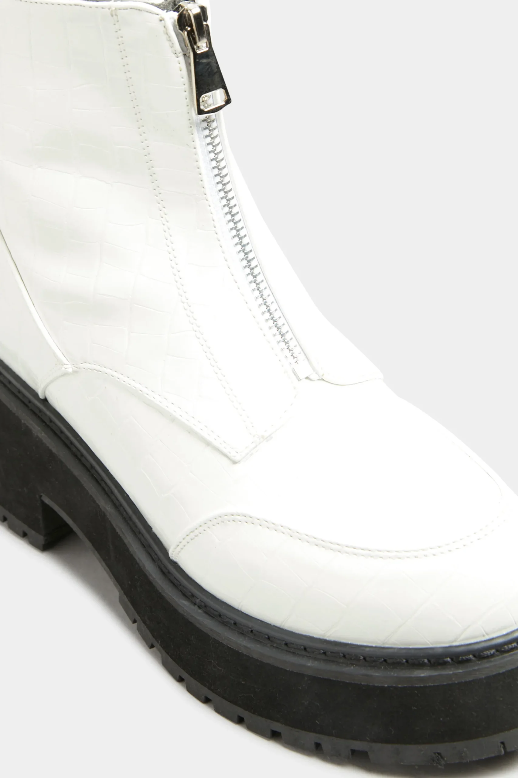 Limited Collection Limited Collection White Croc Leather Look Zip Chunky Boots In Wide E Fit
