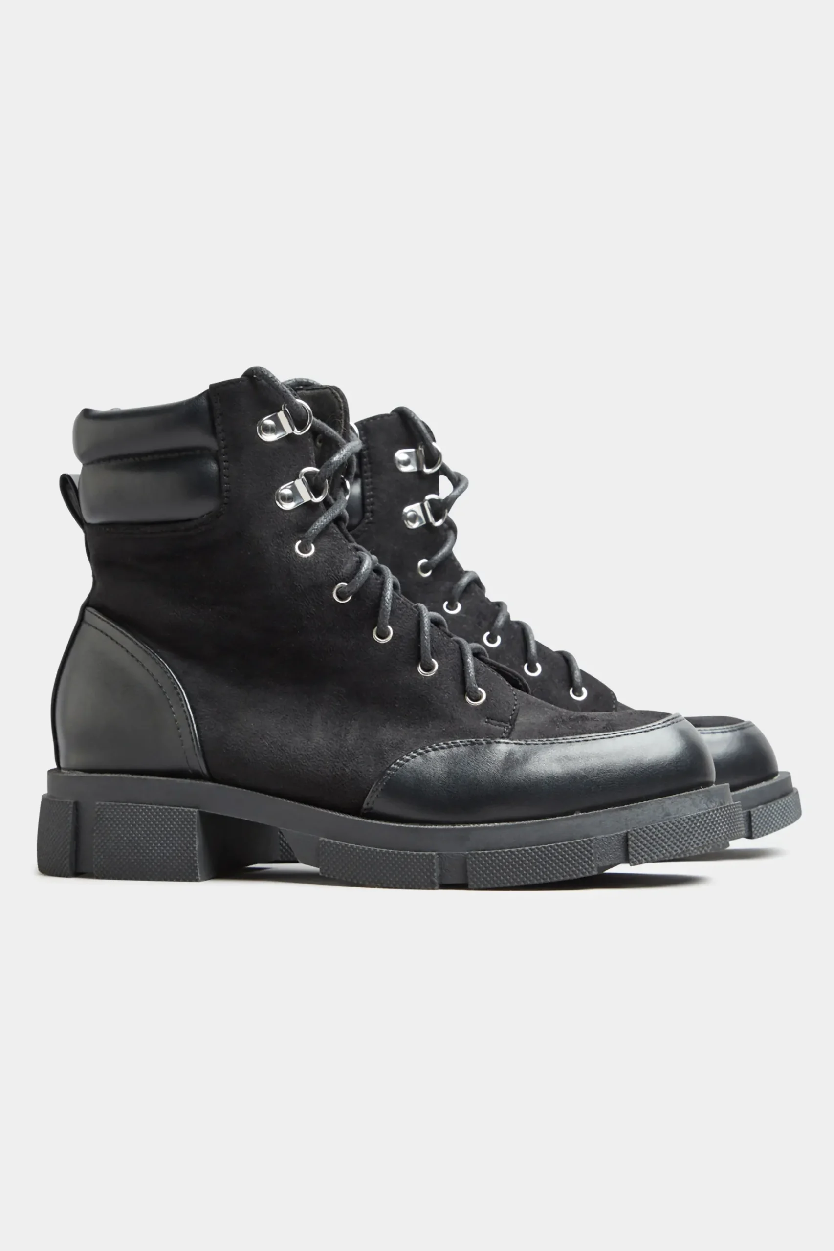 Limited Collection Limited Collection Black Faux Suede & Leather Lace Up Boots In Wide E Fit