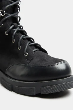 Limited Collection Limited Collection Black Faux Suede & Leather Lace Up Boots In Wide E Fit