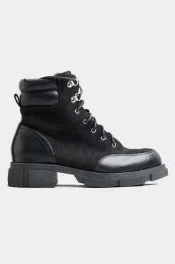 Limited Collection Limited Collection Black Faux Suede & Leather Lace Up Boots In Wide E Fit