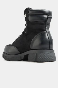 Limited Collection Limited Collection Black Faux Suede & Leather Lace Up Boots In Wide E Fit