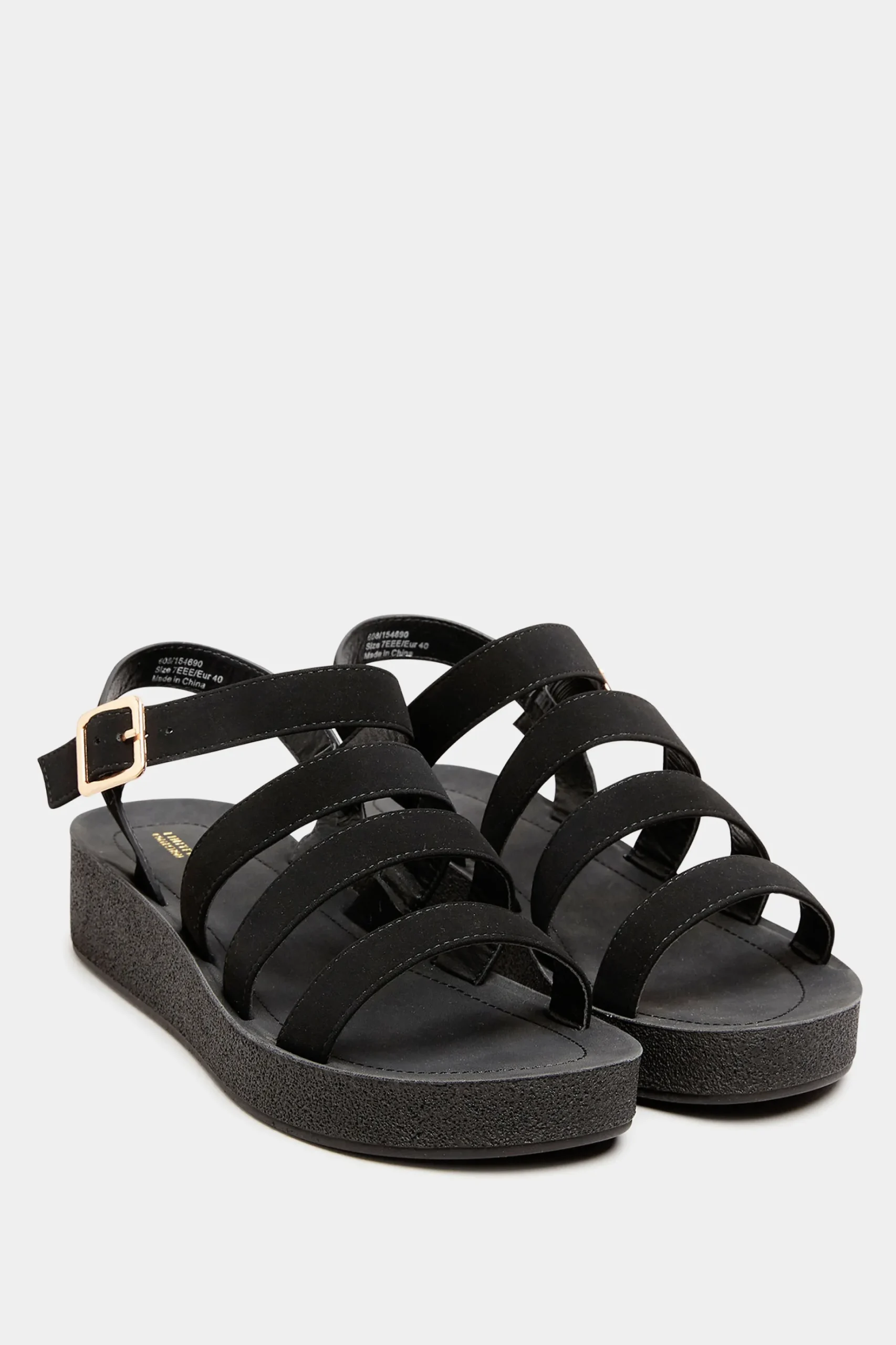 Limited Collection Limited Collection Black Multi Strap Sporty Platform Sandals In Extra Wide Eee Fit
