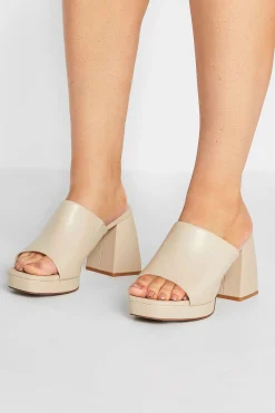 Limited Collection Limited Collection Cream Platform Block Mule Sandal Heels In Wide E Fit & Extra Wide Eee Fit