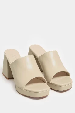 Limited Collection Limited Collection Cream Platform Block Mule Sandal Heels In Wide E Fit & Extra Wide Eee Fit