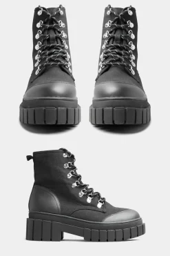 Limited Collection Limited Collection Black Canvas Chunky Combat Boots In Wide E Fit