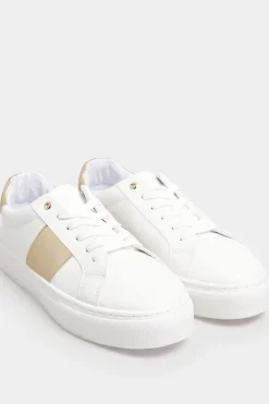 Limited Collection Limited Collection White & Gold Stripe Trainers In Wide Eee Fit