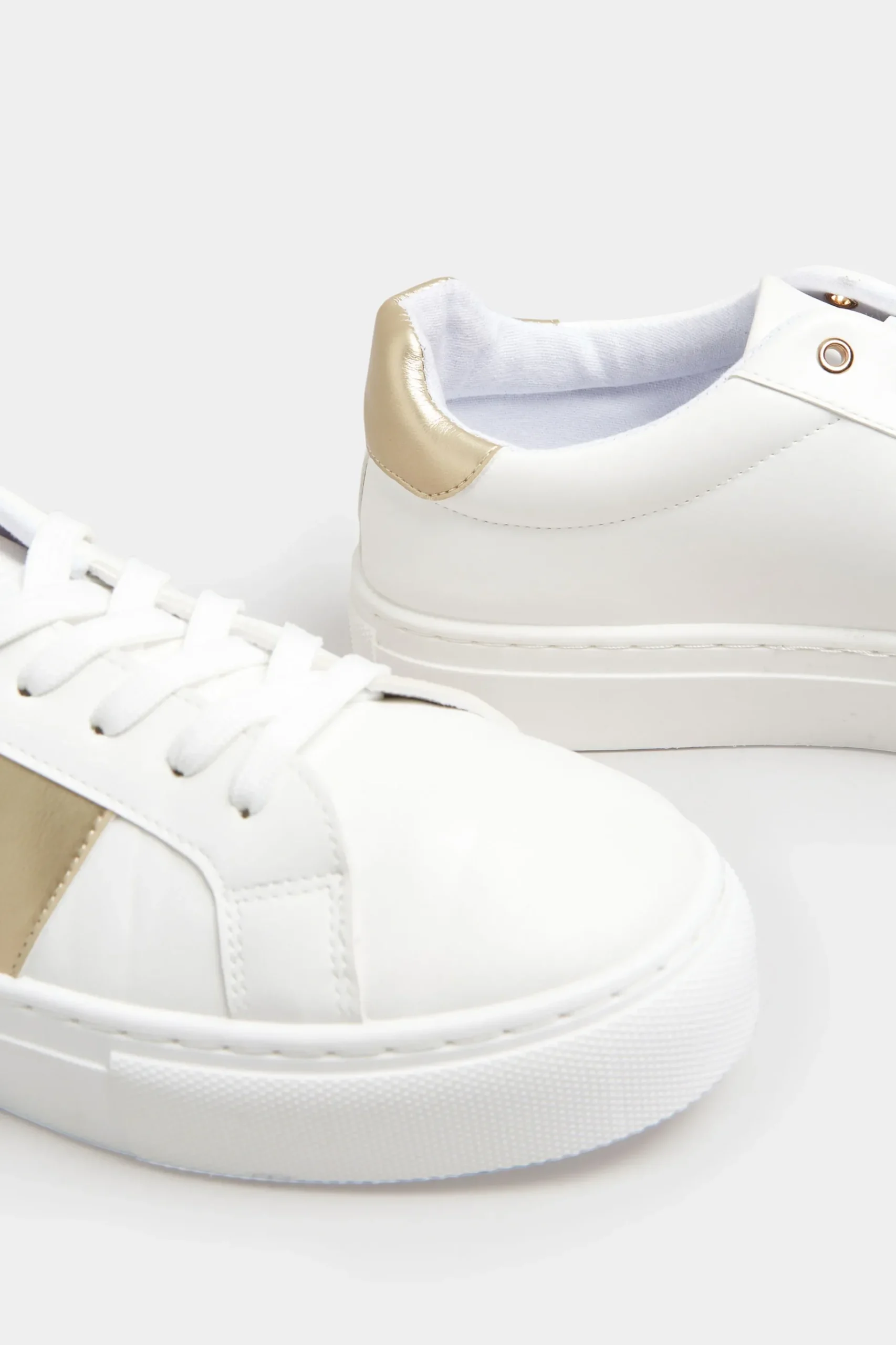 Limited Collection Limited Collection White & Gold Stripe Trainers In Wide Eee Fit