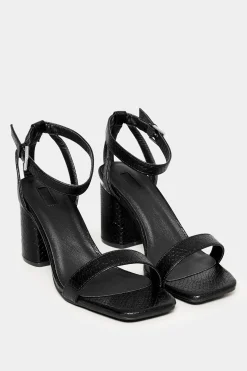 Limited Collection Limited Collection Black Snake Print 2 Part Block Heel Sandals In Wide E Fit & Extra Wide Eee Fit