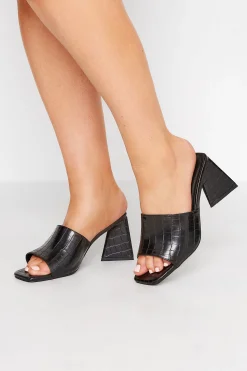 Limited Collection Limited Collection Black Triangular Heeled Croc Mules In Wide E Fit & Extra Wide Eee Fit