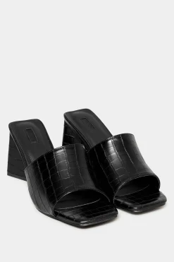 Limited Collection Limited Collection Black Triangular Heeled Croc Mules In Wide E Fit & Extra Wide Eee Fit