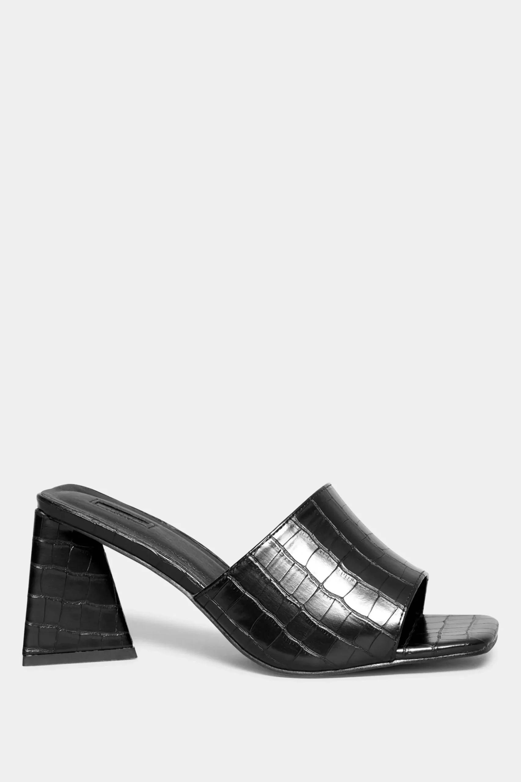Limited Collection Limited Collection Black Triangular Heeled Croc Mules In Wide E Fit & Extra Wide Eee Fit