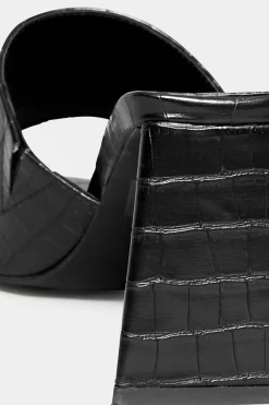 Limited Collection Limited Collection Black Triangular Heeled Croc Mules In Wide E Fit & Extra Wide Eee Fit