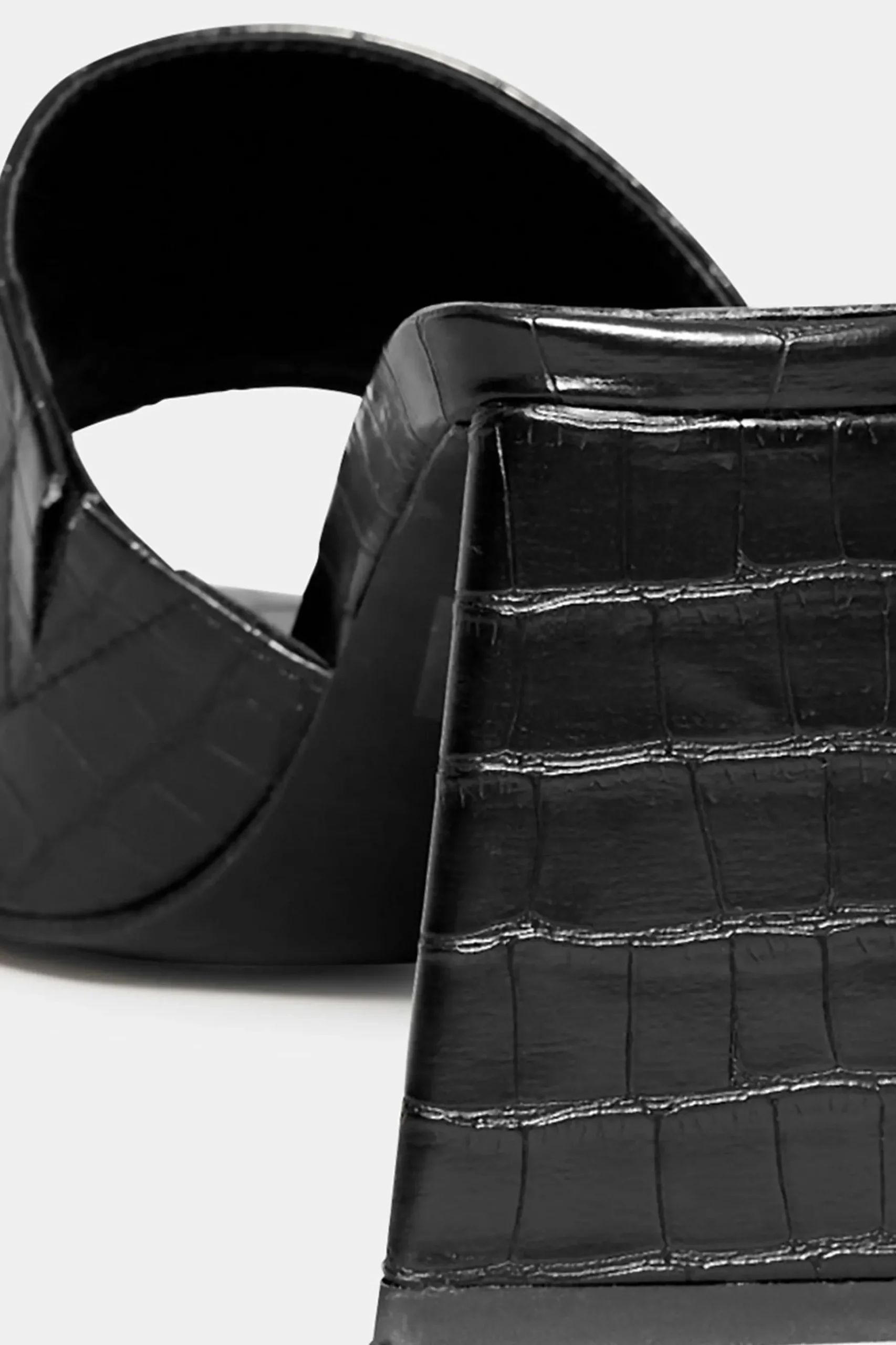 Limited Collection Limited Collection Black Triangular Heeled Croc Mules In Wide E Fit & Extra Wide Eee Fit