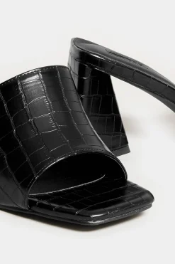 Limited Collection Limited Collection Black Triangular Heeled Croc Mules In Wide E Fit & Extra Wide Eee Fit