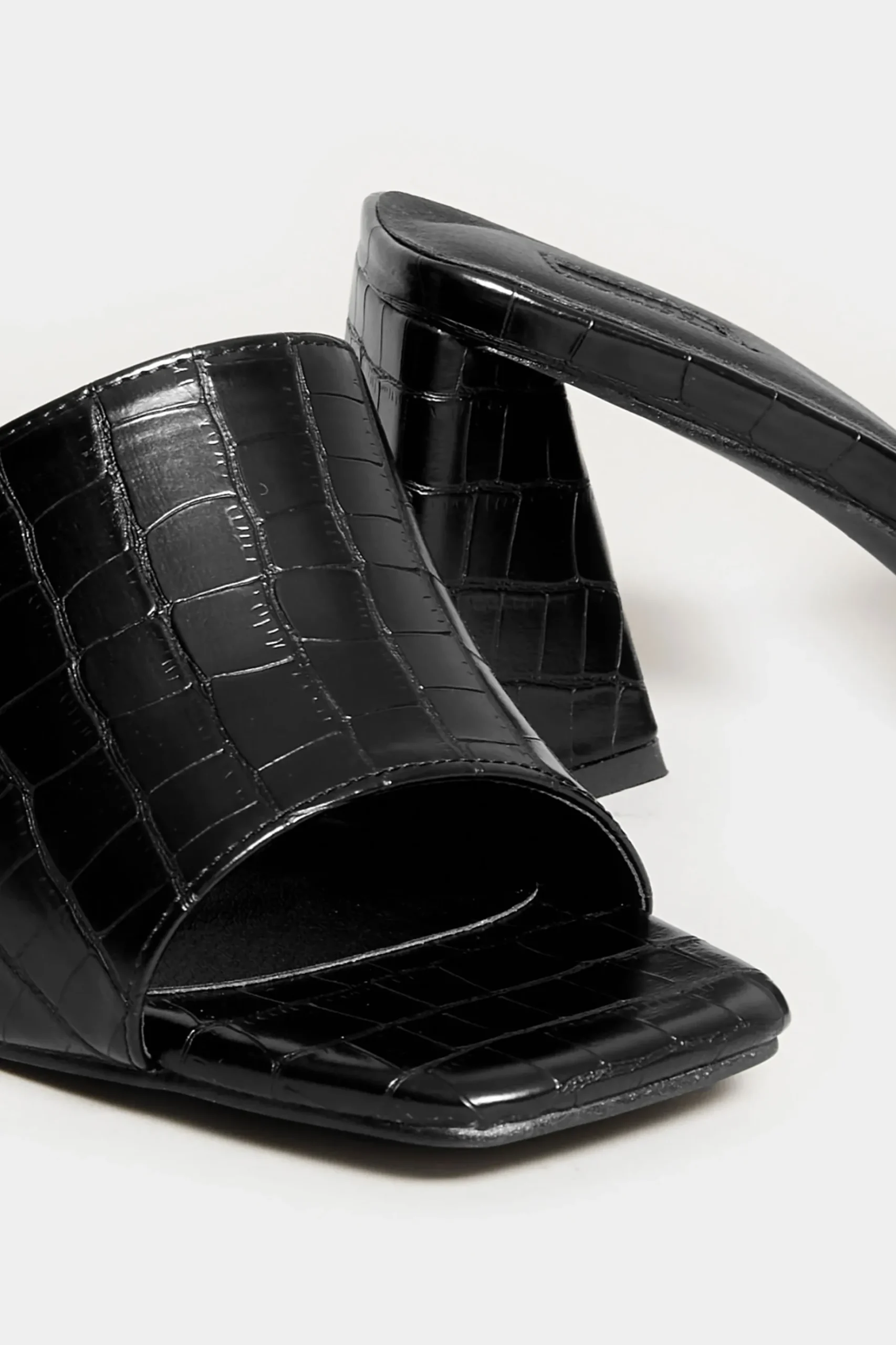 Limited Collection Limited Collection Black Triangular Heeled Croc Mules In Wide E Fit & Extra Wide Eee Fit