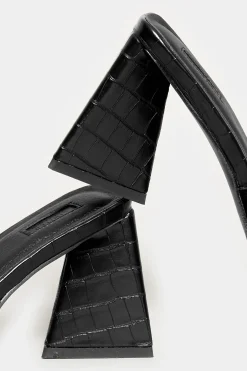 Limited Collection Limited Collection Black Triangular Heeled Croc Mules In Wide E Fit & Extra Wide Eee Fit