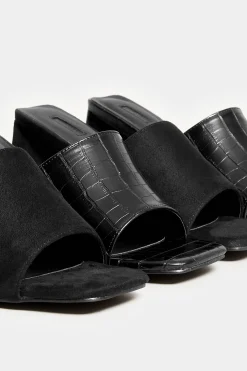 Limited Collection Limited Collection Black Triangular Heeled Croc Mules In Wide E Fit & Extra Wide Eee Fit