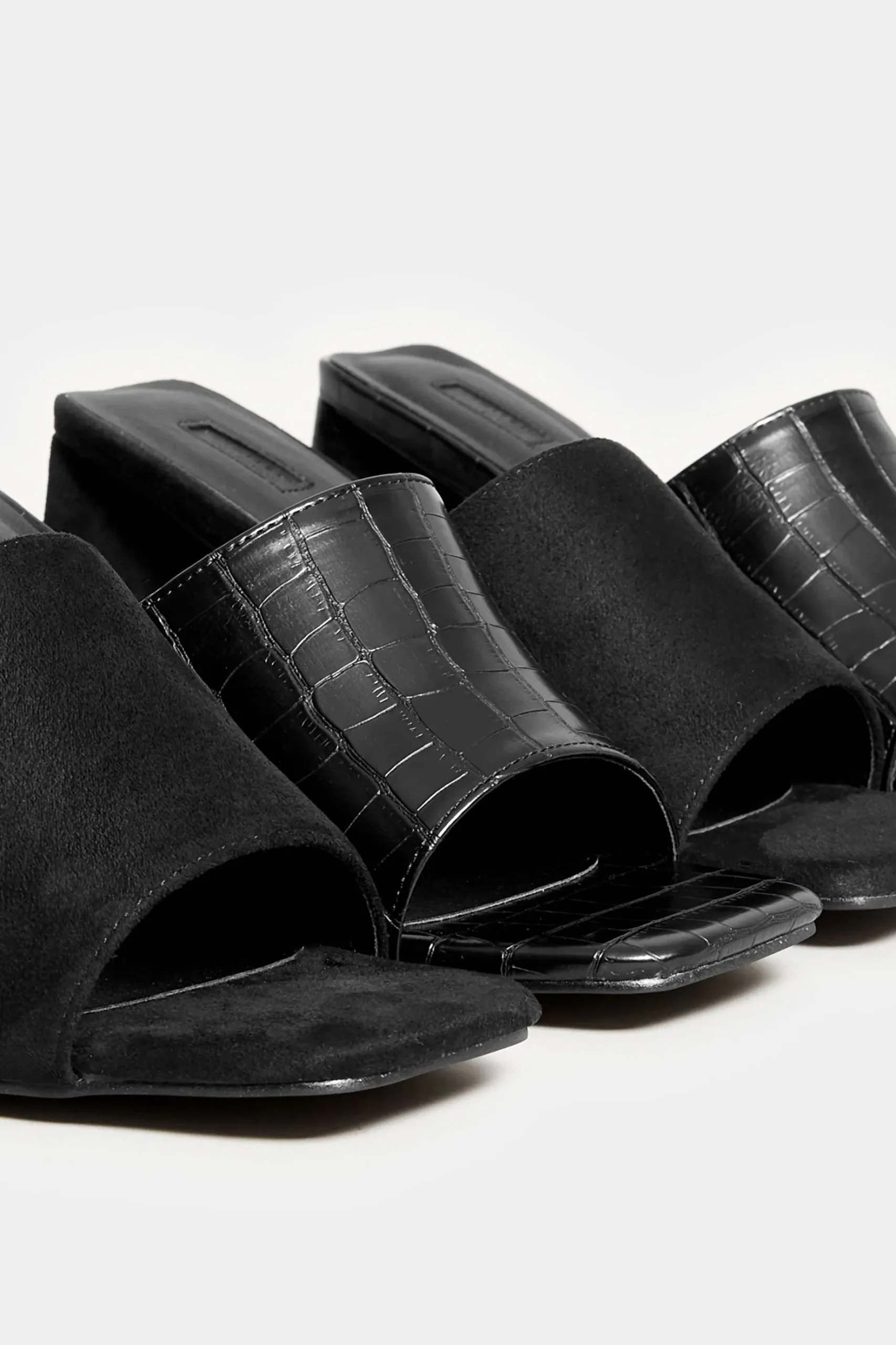 Limited Collection Limited Collection Black Triangular Heeled Croc Mules In Wide E Fit & Extra Wide Eee Fit