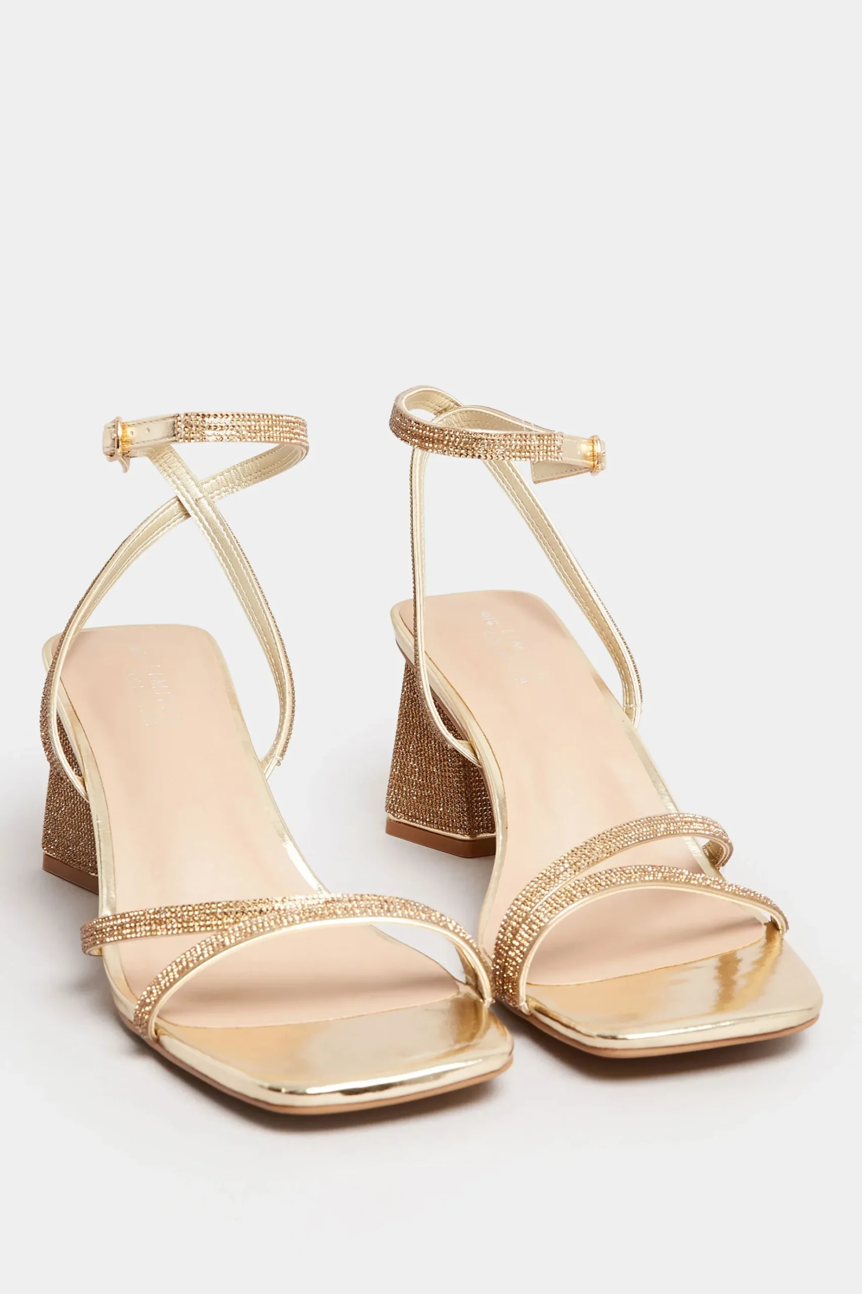 Limited Collection Limited Collection Gold Diamante Strappy Heel Sandals In Wide E Fit & Extra Wide Eee Fit