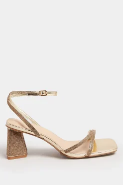 Limited Collection Limited Collection Gold Diamante Strappy Heel Sandals In Wide E Fit & Extra Wide Eee Fit