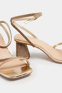 Limited Collection Limited Collection Gold Diamante Strappy Heel Sandals In Wide E Fit & Extra Wide Eee Fit