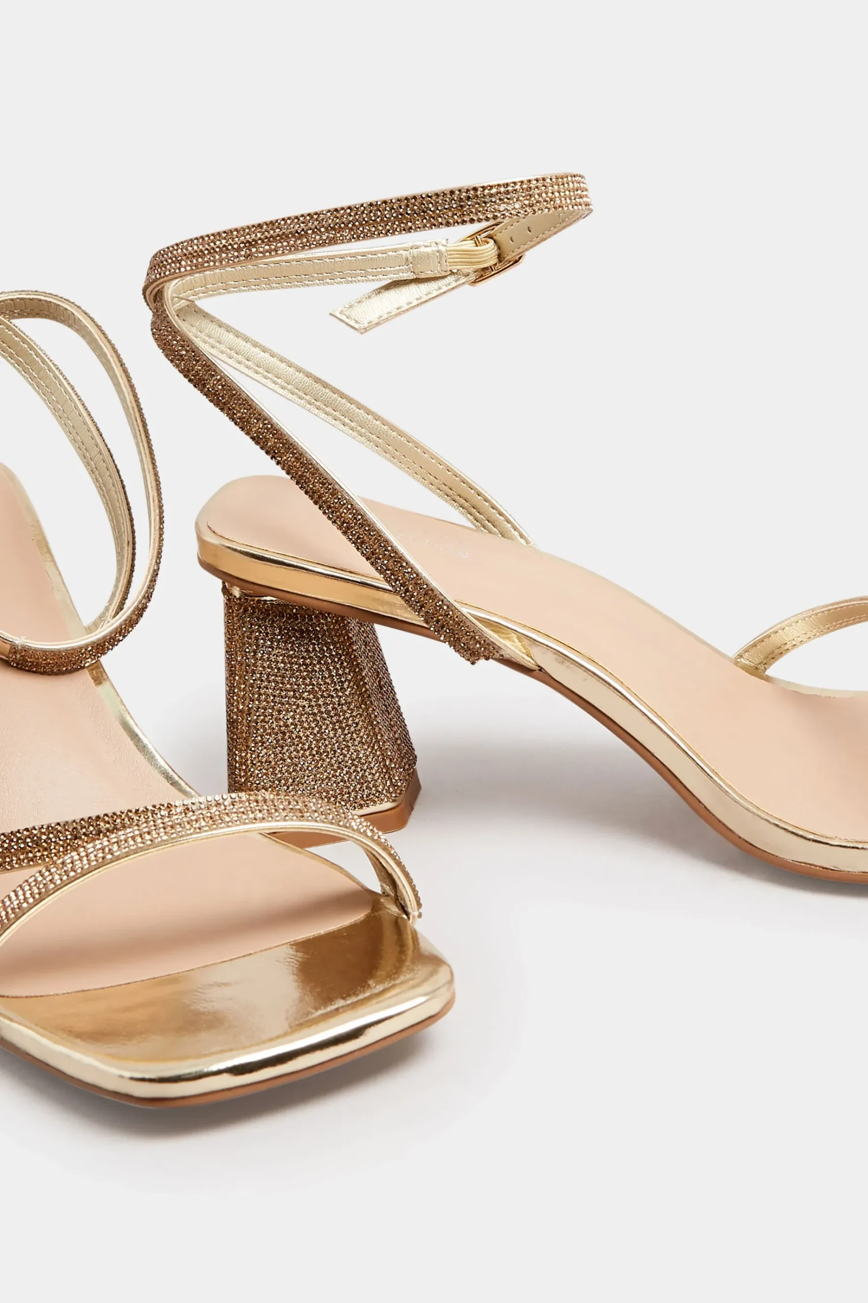 Limited Collection Limited Collection Gold Diamante Strappy Heel Sandals In Wide E Fit & Extra Wide Eee Fit