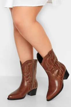 Limited Collection Limited Collection Brown Cowboy Ankle Boots In Extra Wide Eee Fit