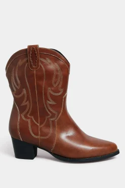 Limited Collection Limited Collection Brown Cowboy Ankle Boots In Extra Wide Eee Fit