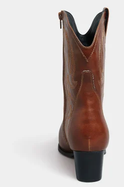 Limited Collection Limited Collection Brown Cowboy Ankle Boots In Extra Wide Eee Fit