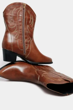 Limited Collection Limited Collection Brown Cowboy Ankle Boots In Extra Wide Eee Fit