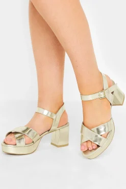 Limited Collection Limited Collection Gold Metallic Platform Heels In Wide E Fit & Extra Wide Eee Fit