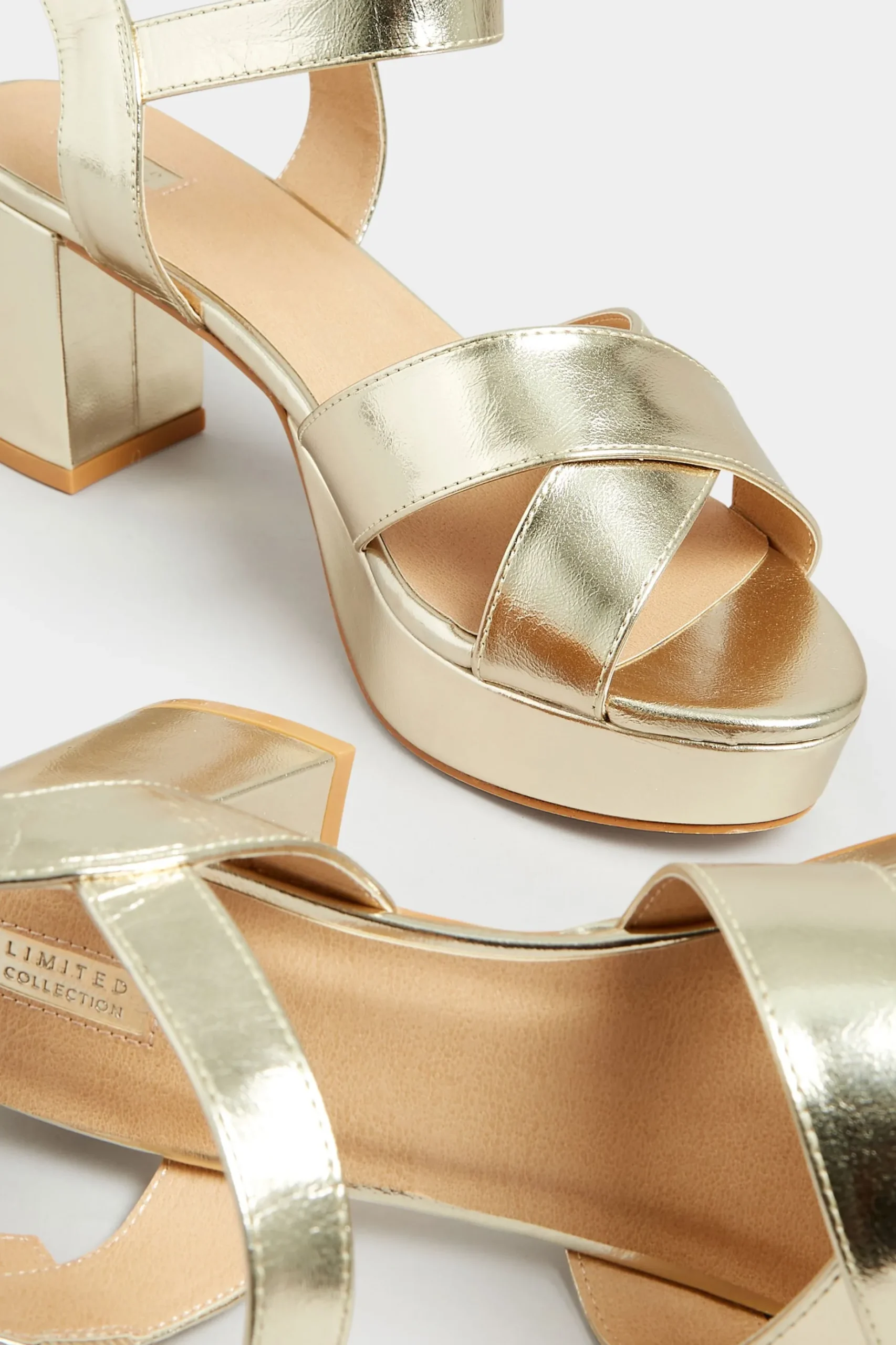 Limited Collection Limited Collection Gold Metallic Platform Heels In Wide E Fit & Extra Wide Eee Fit