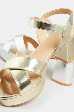 Limited Collection Limited Collection Gold Metallic Platform Heels In Wide E Fit & Extra Wide Eee Fit