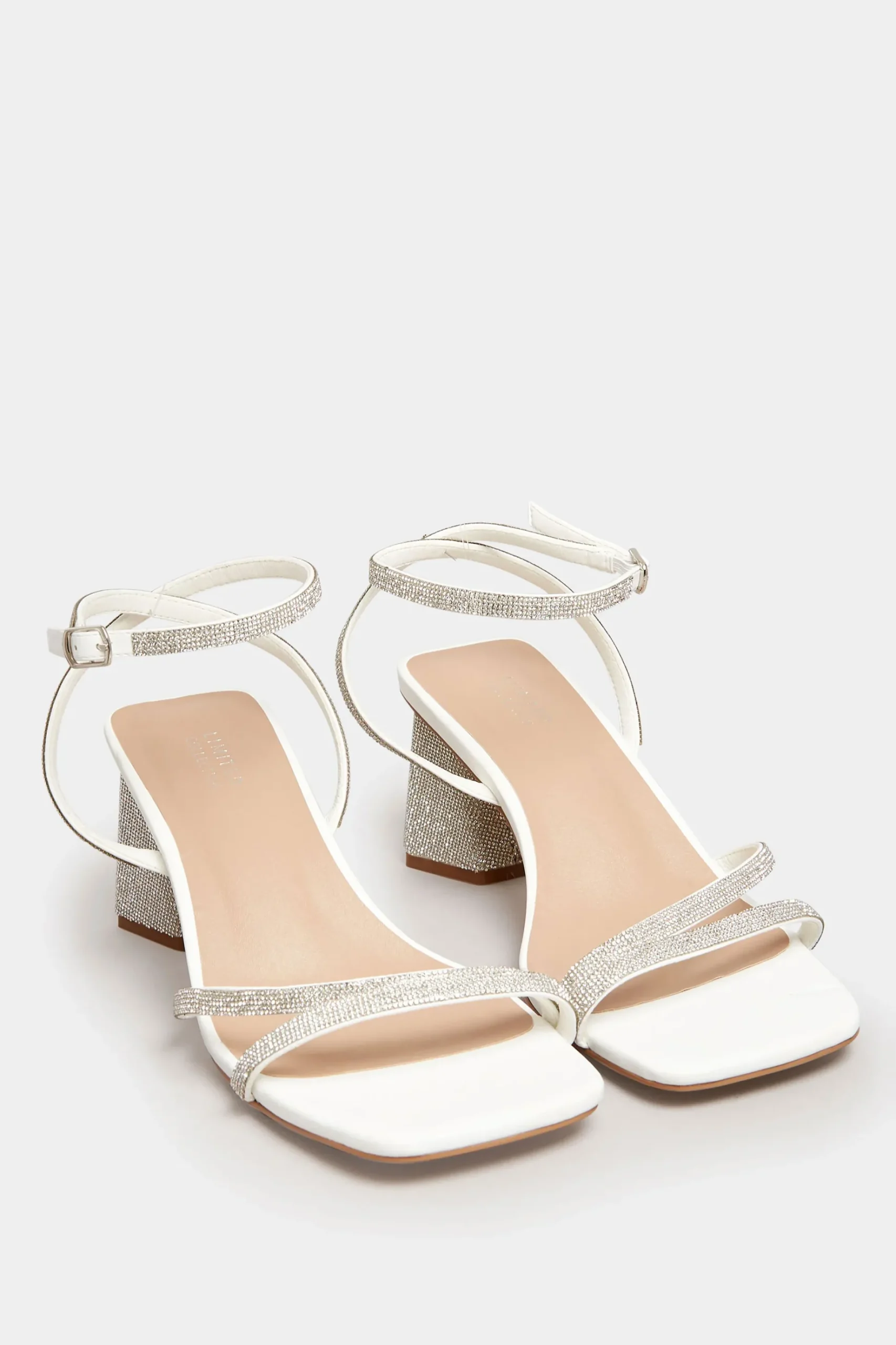 Limited Collection Limited Collection White Diamante Strappy Heel Sandals In Wide E Fit & Extra Wide Eee Fit