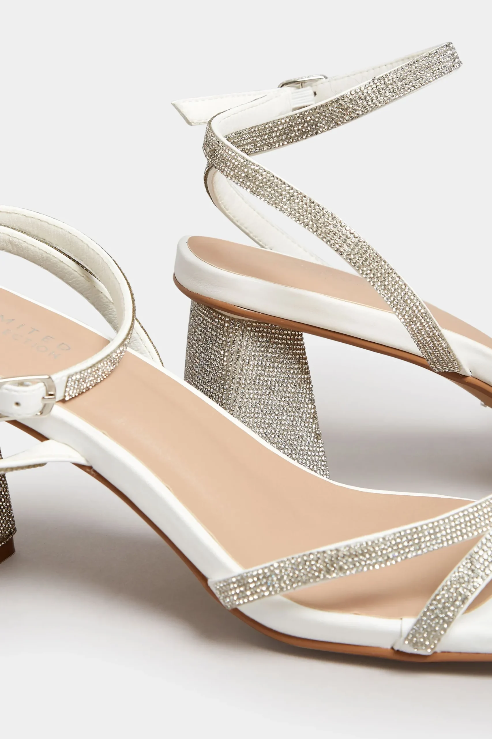 Limited Collection Limited Collection White Diamante Strappy Heel Sandals In Wide E Fit & Extra Wide Eee Fit