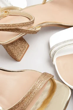 Limited Collection Limited Collection White Diamante Strappy Heel Sandals In Wide E Fit & Extra Wide Eee Fit